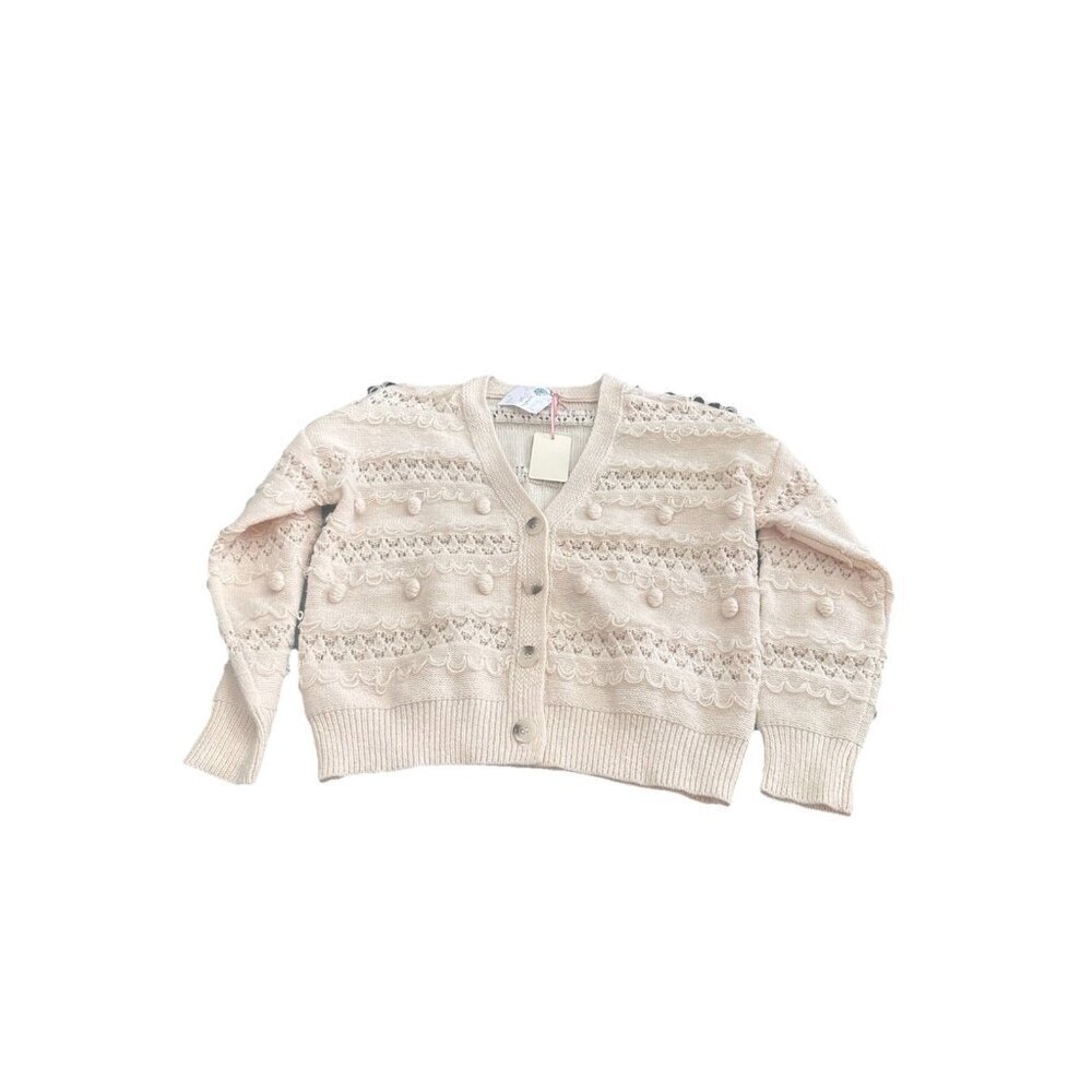 Entro Cream Popcorn Detail Button Down Cardigan Small NWT